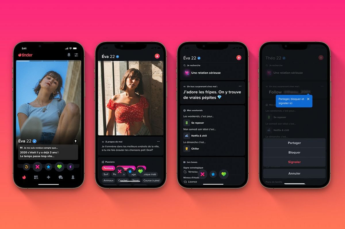 Des questions, des quiz, un mode sombre et un signalement optimisé... © Tinder