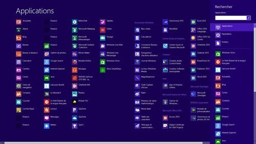 La fonction recherche d'applications de l'écran Démarrer