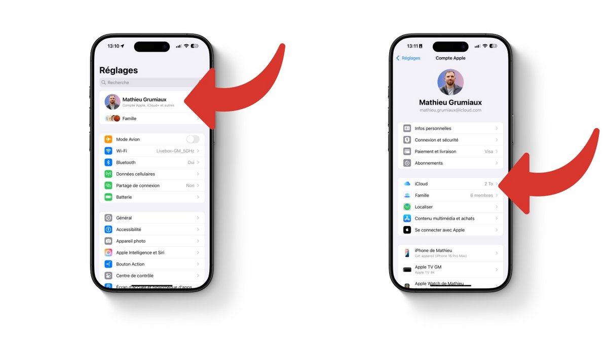 Accédez aux réglages iCloud © Mathieu Grumiaux pour Clubic