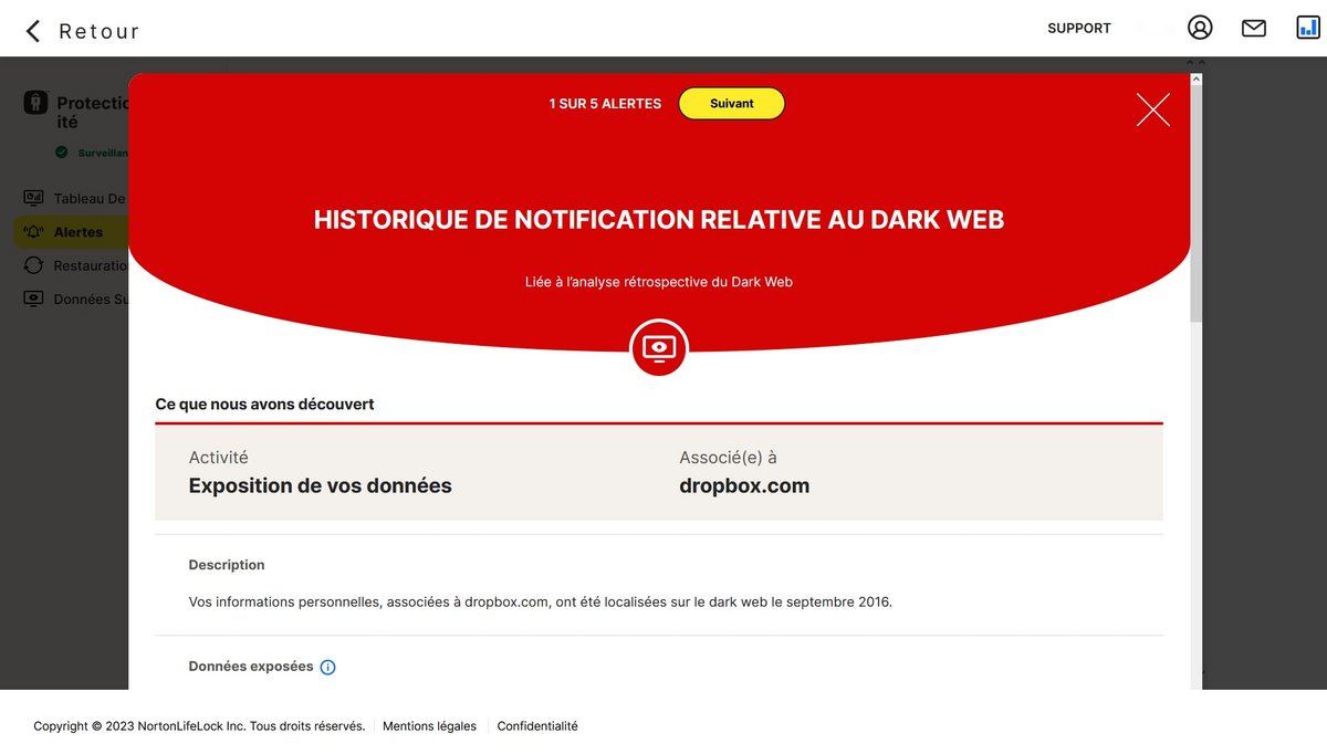 Norton Identity Advisor Plus - Les alertes de violation de données