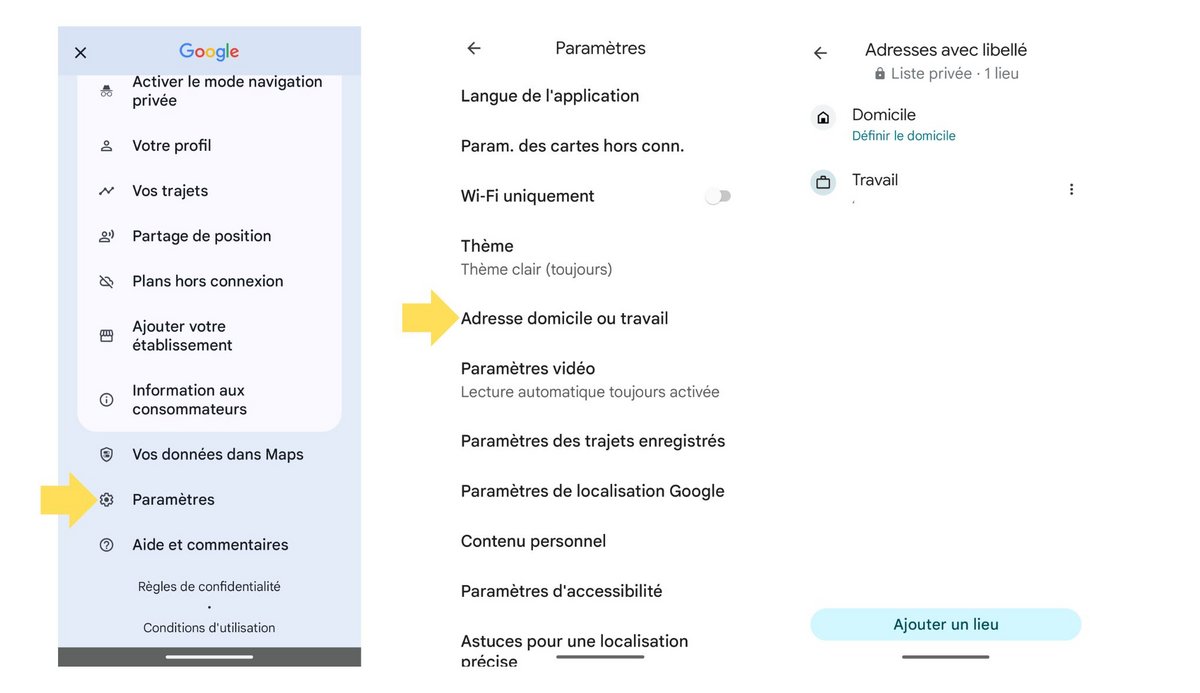 Définissez vos adresses préférées © Google