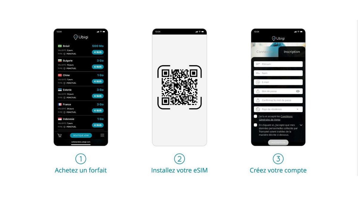 Seulement 3 étapes à suivre pour installer votre eSIM Ubigi. ©Ubigi