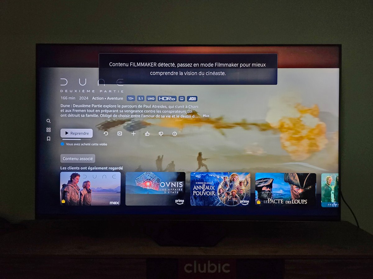 Votre chance avec les derniers téléviseurs Hisense, c'est qu'ils passent automatiquement en mode Filmmaker lors de la détection de certains contenus compatibles © Matthieu Legouge