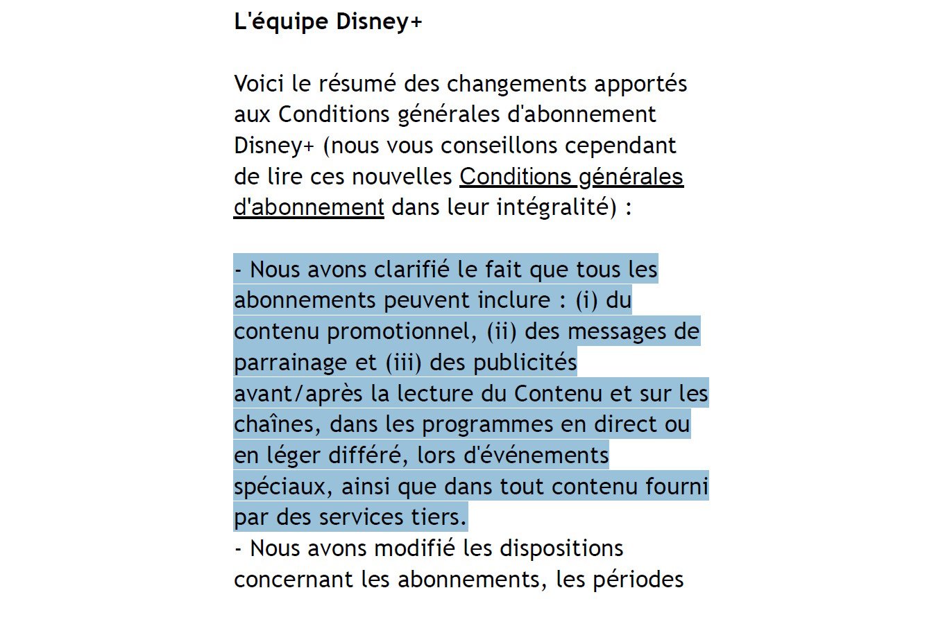 Le courrier reçu la semaine dernière par les abonnés français à Disney+. ©Clubic