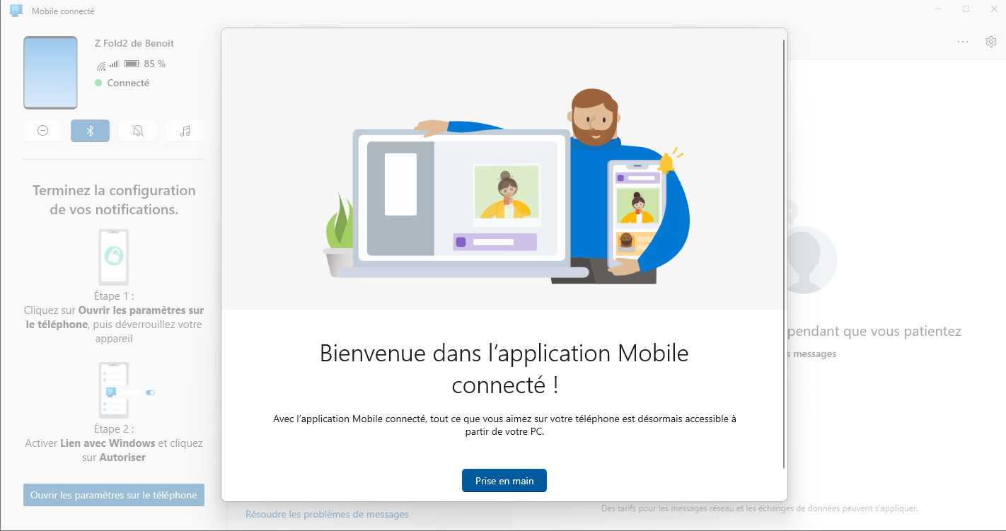 Accueil de l'application « Mobile connecté ». © Microsoft
