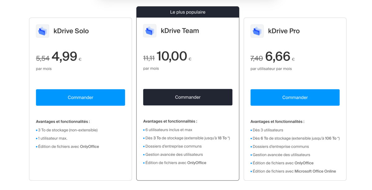 Infomaniak kDrive - Les formules payantes