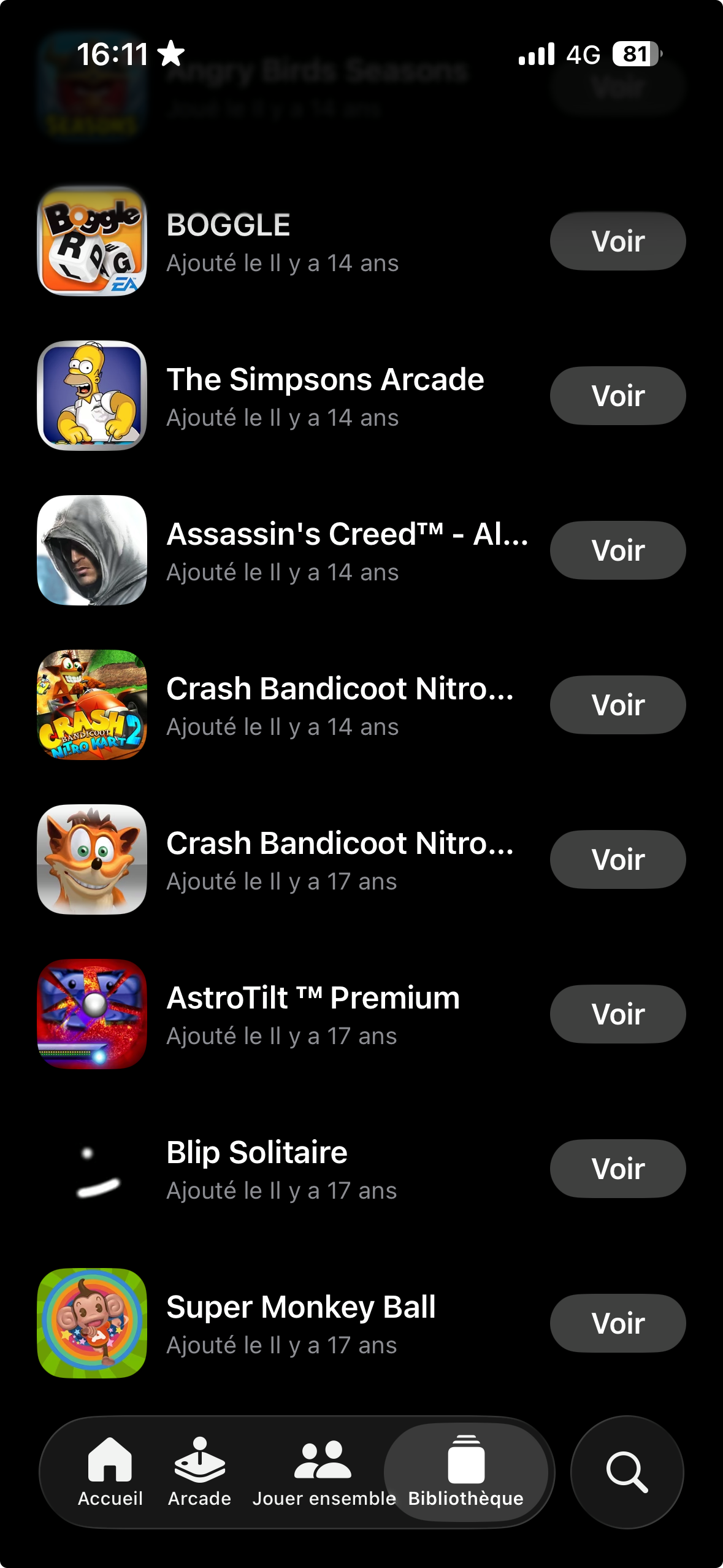 L'app Jeux (ne nous rajeunit pas)