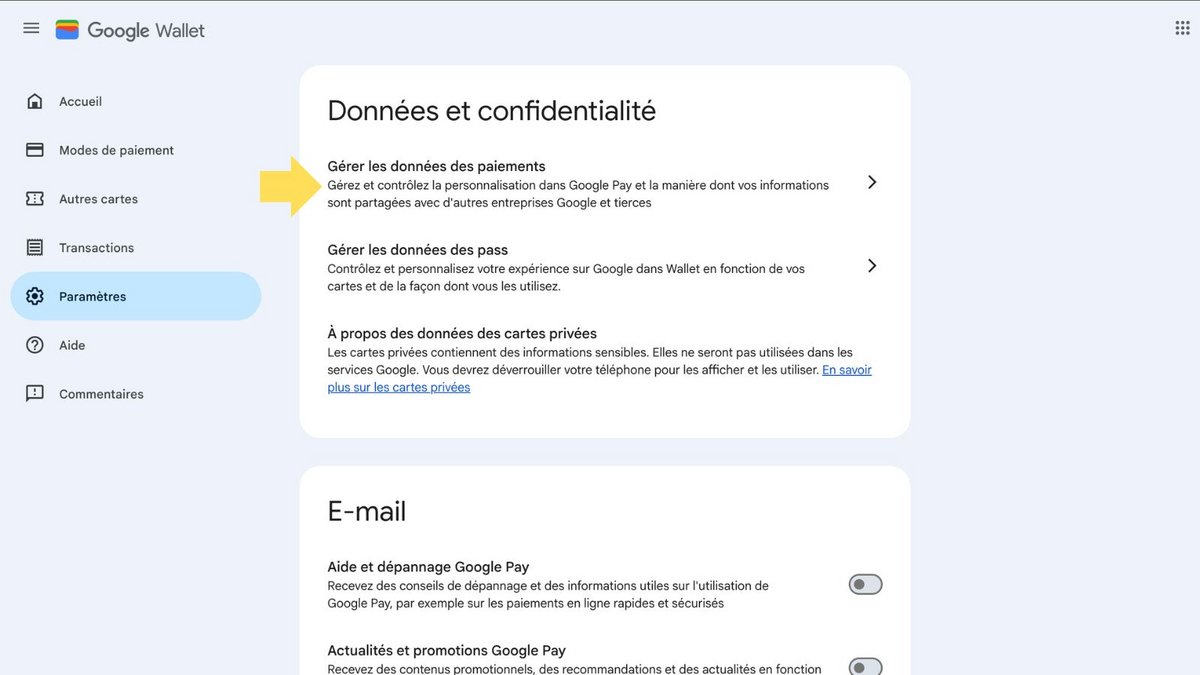 Gérez vos données de paiements. ©Google