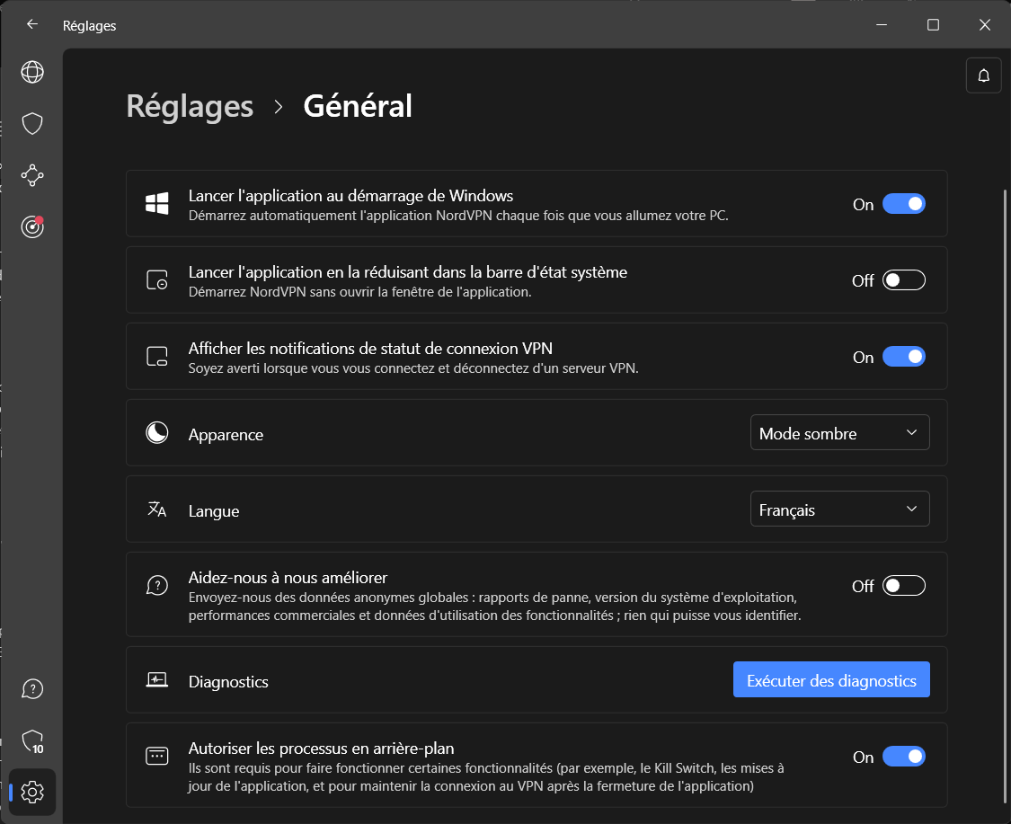 NordVPN - Paramètres