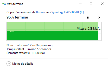 Débits observés en écriture sur une copie « simple » via Windows 10 © Nerces