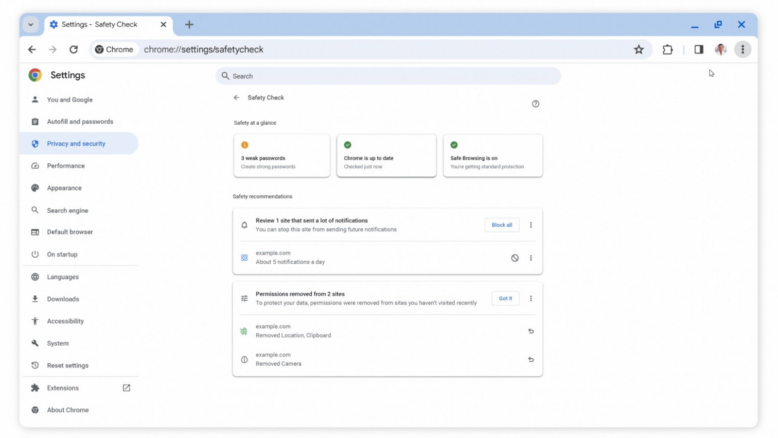 L'accès à l'outil Check-Up pendant votre navigation sur Chrome © Google