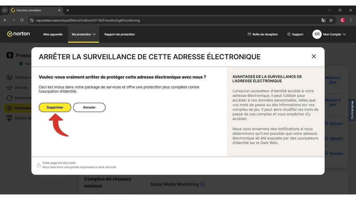 Confirmez la suppression d'une adresse mail © Clubic