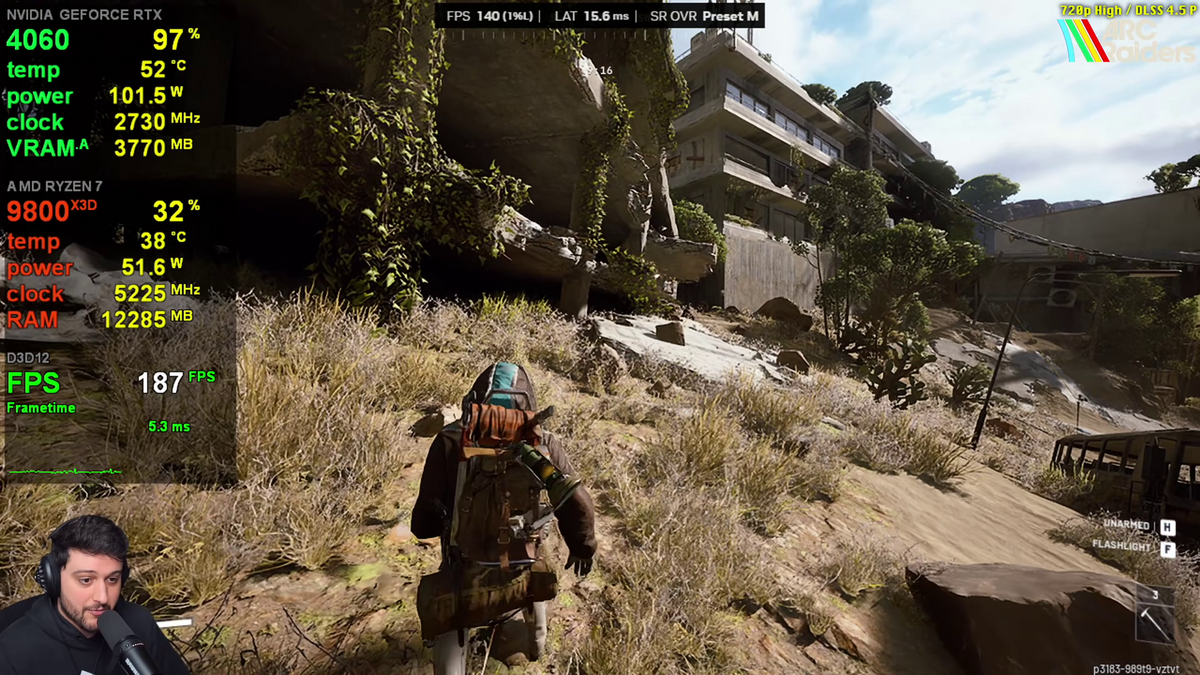 ARC Raiders, à gauche en 360p et à droite mis à l'échelle en 720p par DLSS 4.5. ©zWormz Gaming