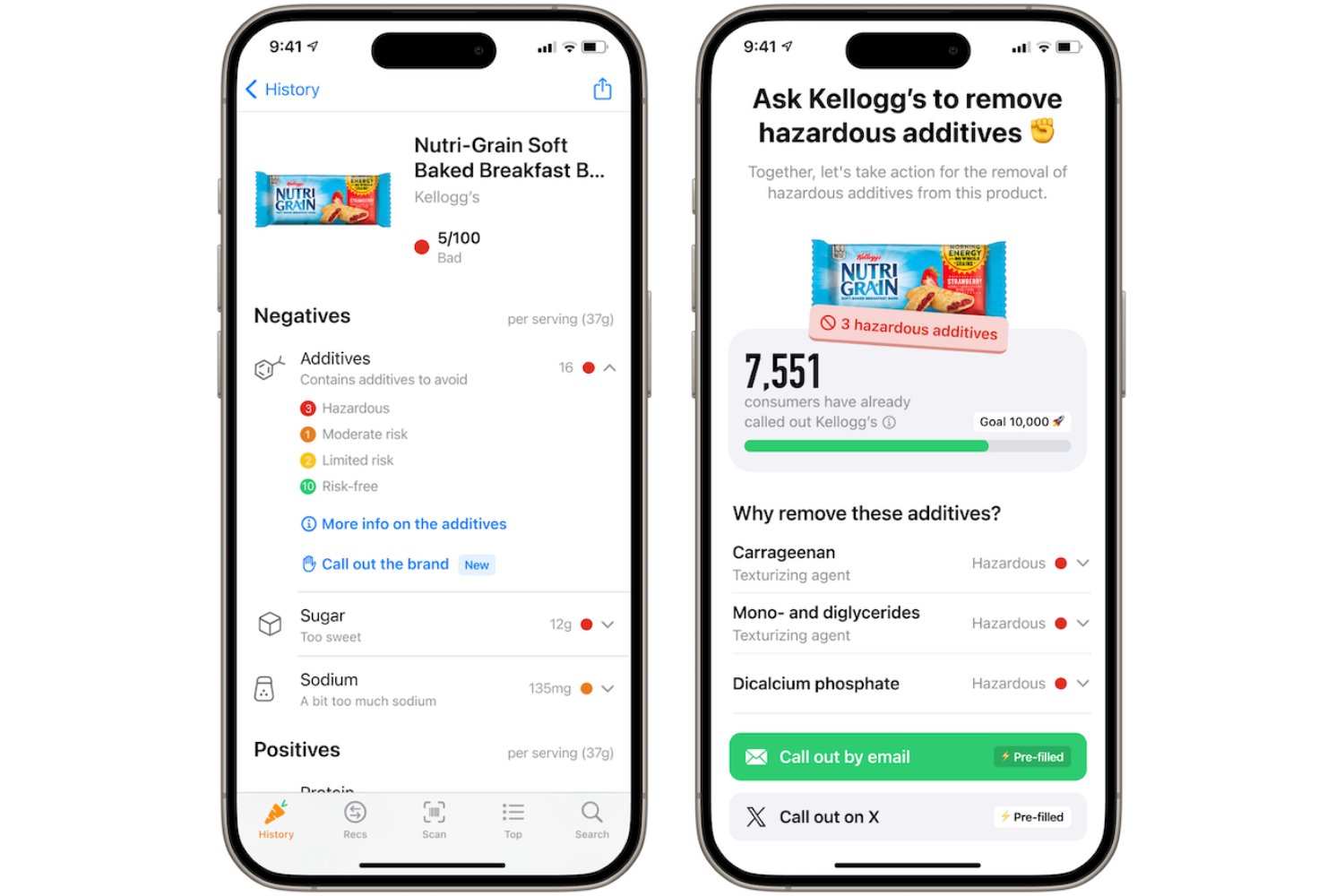 Capture de la fonctionnalité sur la version américaine de Yuka © Yuka