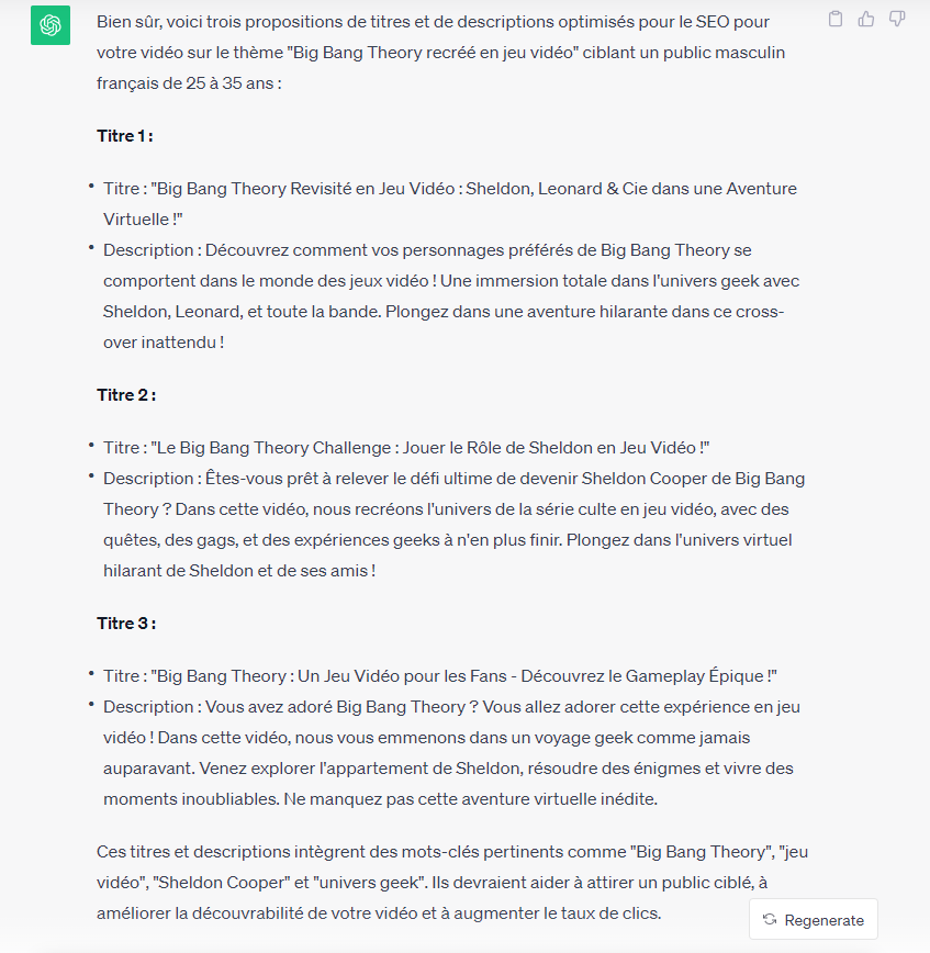 Prompt ChatGPT Titres et descriptions optimisés SEO © Clubic