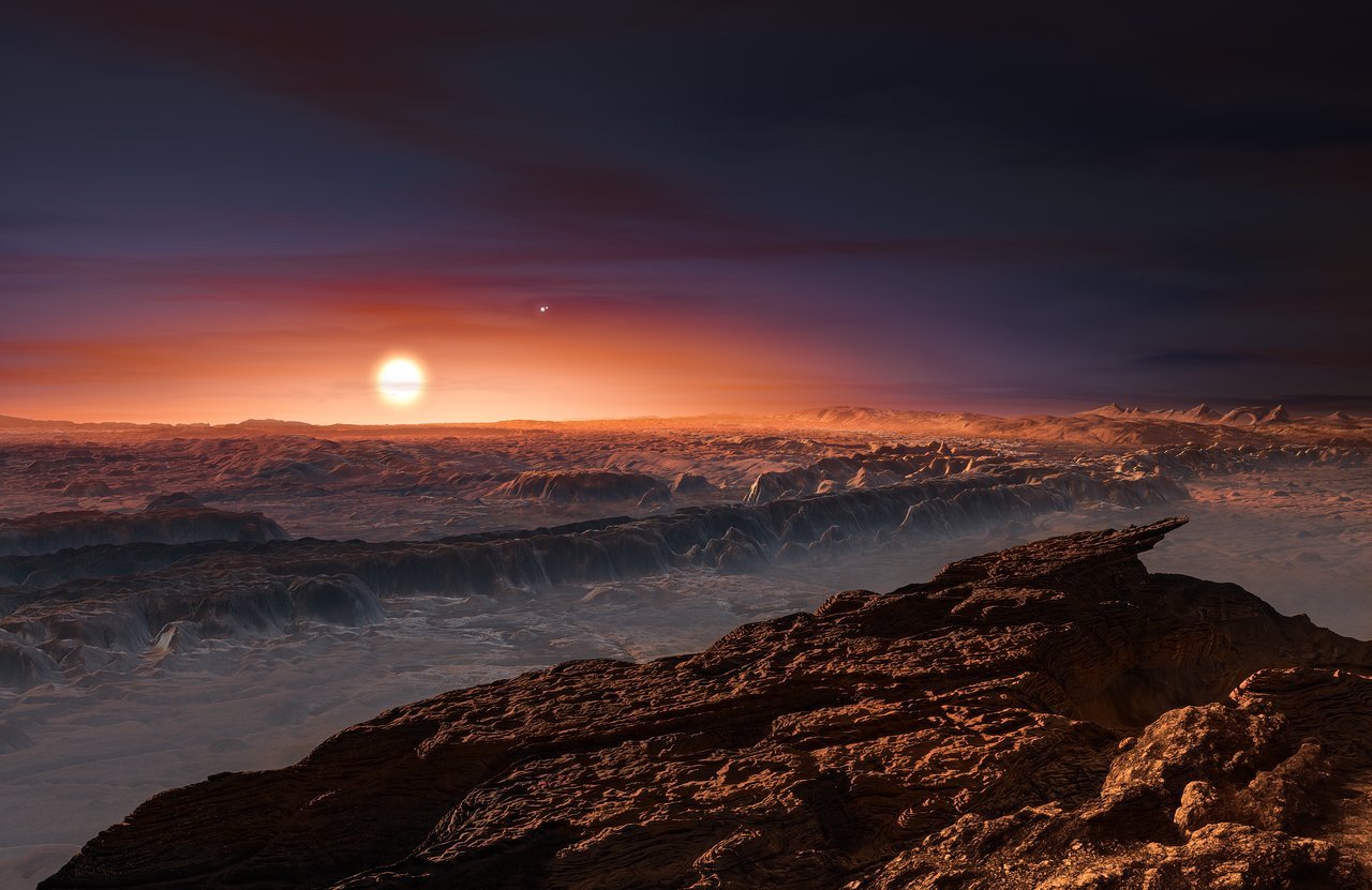 Vue d'artiste imaginaire depuis la surface de Proxima b. ©ESO/M. Kornmesser
