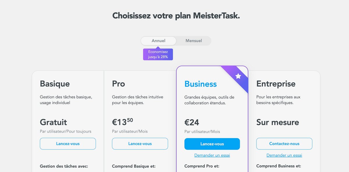 Plusieurs abonnements disponibles, dont un gratuit © MeisterLabs