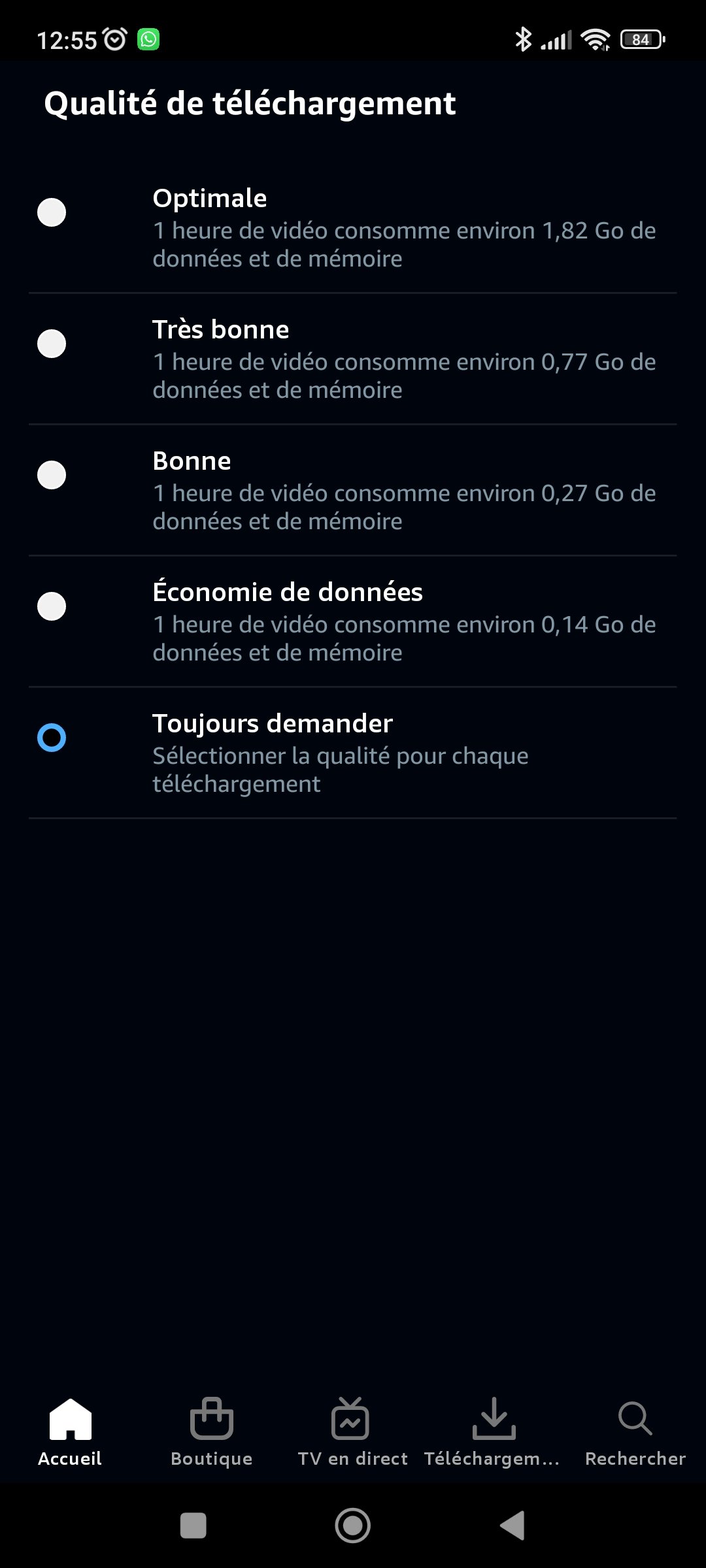 Prime Video - La qualité de téléchargement sur mobile