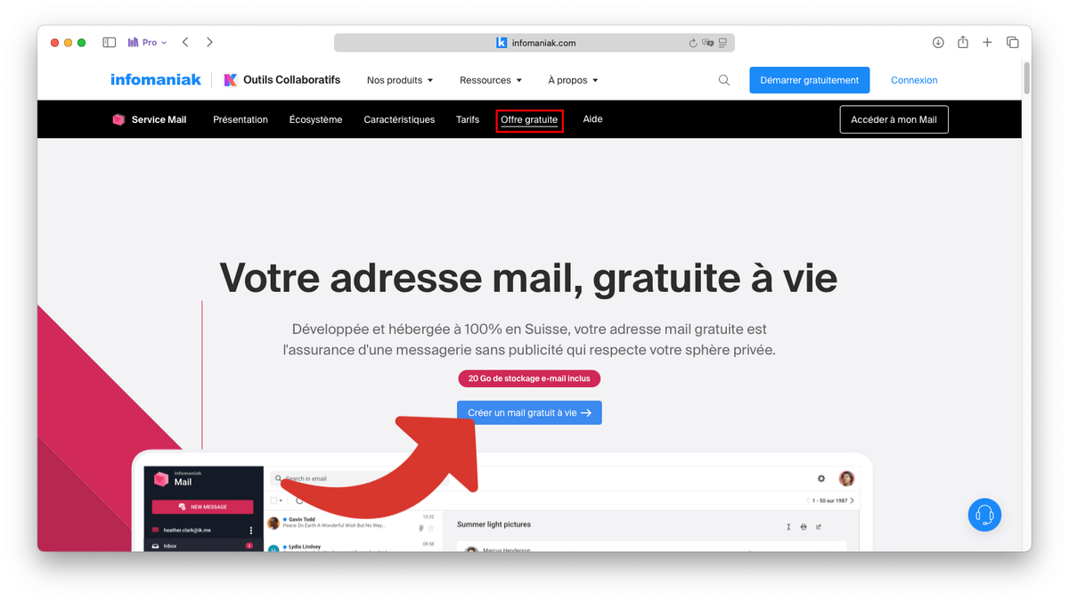 Accéder à la création d'une adresse e-mail gratuite © Clubic