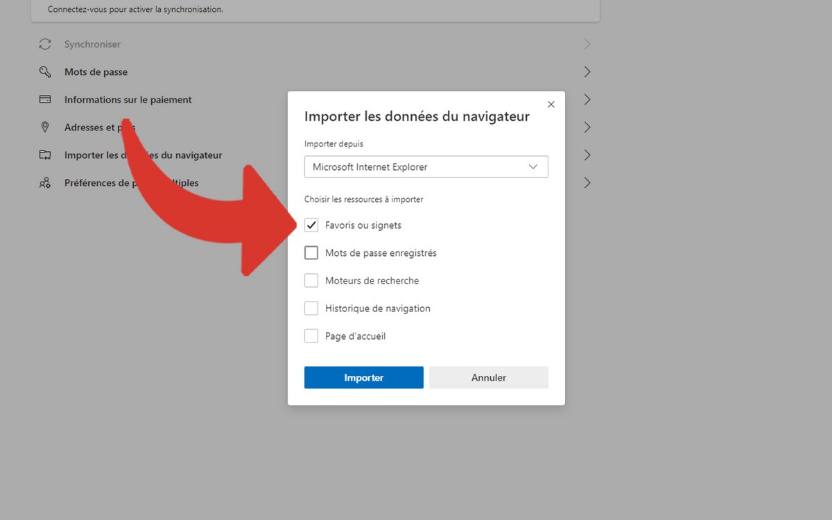 Importer favoris Edge