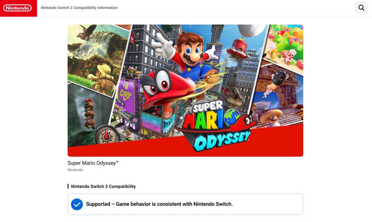 Pour le coup, Super Mario Odyssey propose une expérience supérieure sur Nintendo Switch 2, ce qui n'est pas indiqué ici. ©Nintendo