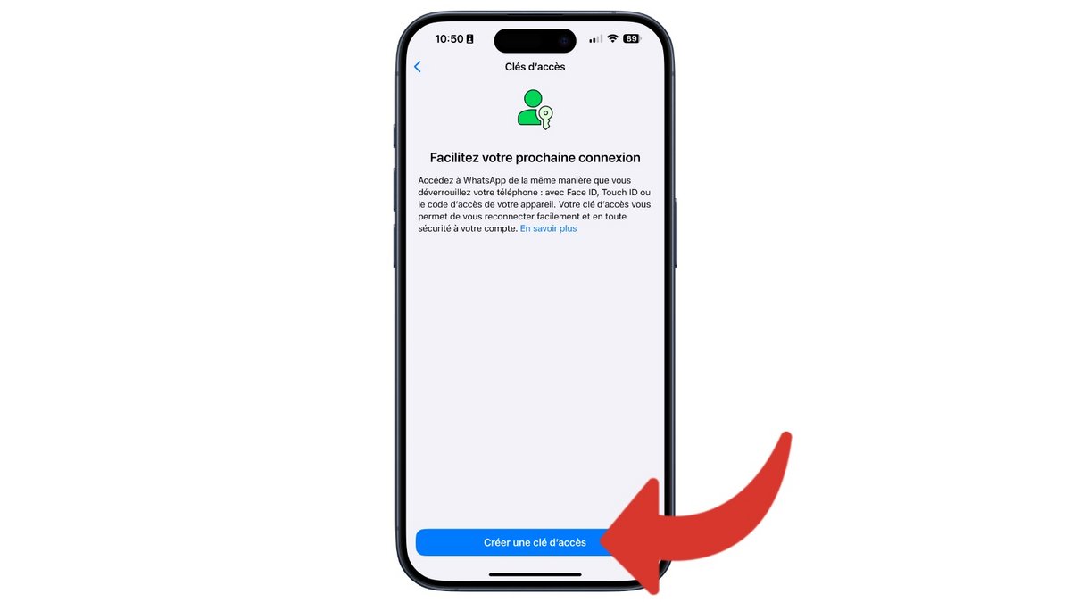 Créez votre passkey dans l'application WhatsApp