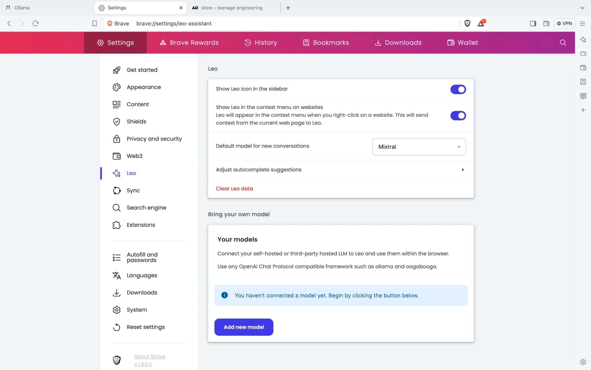 Connexion d'un LLM externe à Leo © Brave