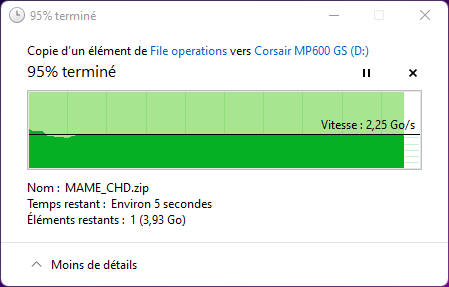 Débits observés en écriture sur une copie « simple » via l'explorateur de Windows © Nerces