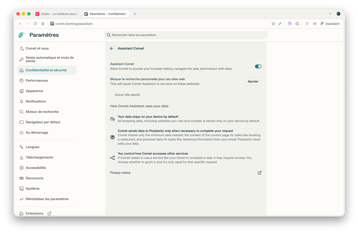 Des options désormais centralisées au sein d'une seule section