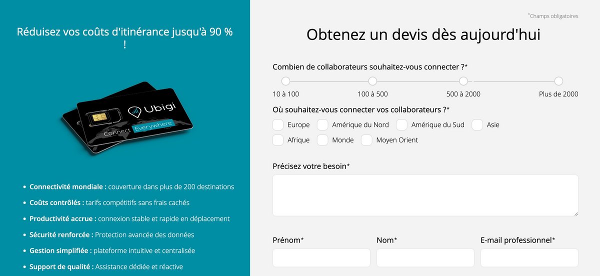 Un simple formulaire à remplir pour obtenir un devis © Ubigi for Business