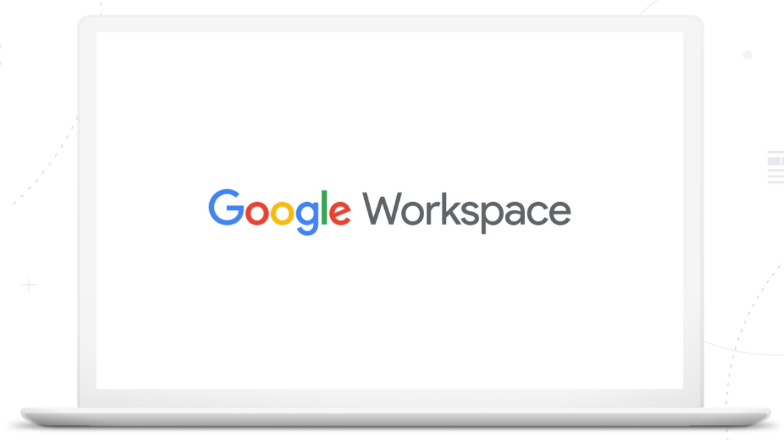 Google Workspace - Ordinateur portable et logo de la suite bureautique Google Workspace