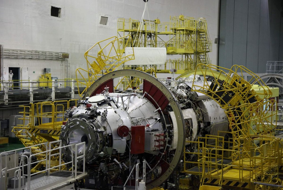 Le module MLM Nauka lors de sa préparation en 2021. Crédits Roscosmos