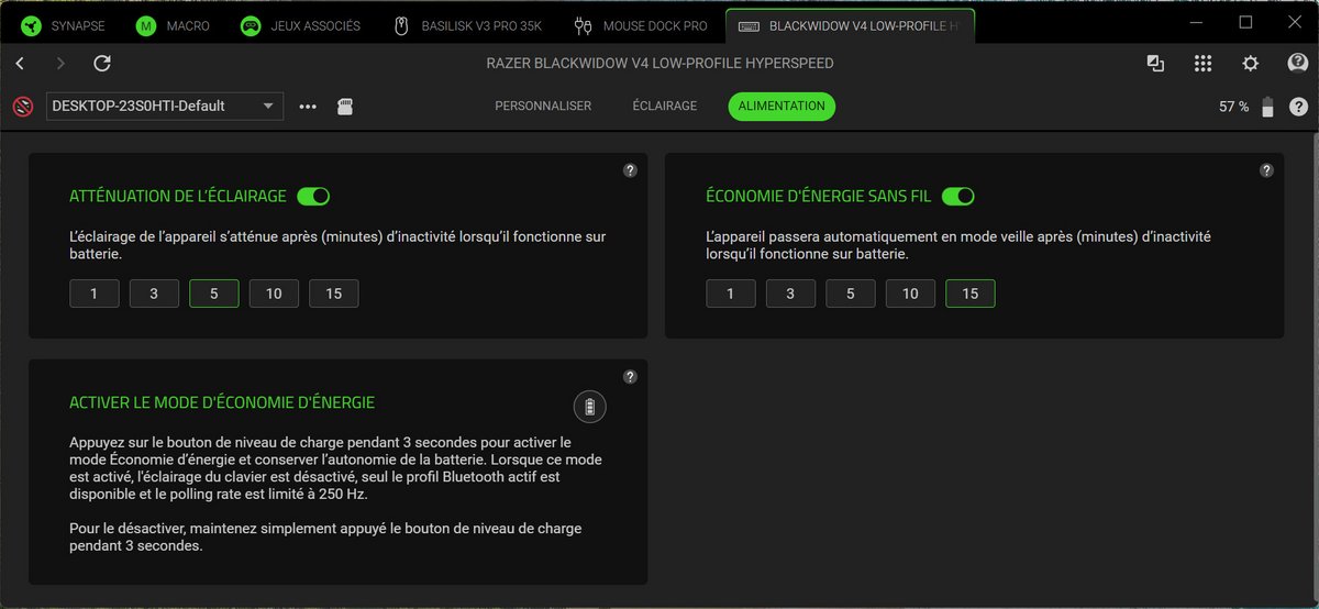 Les réglages d'alimentation sont très complets. ©Charles Gouin-Peyrot pour Clubic