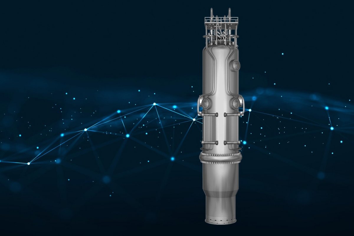 Le mini réacteur modulaire Voygr a une forme étonnante, avec 2,7 m de diamètre et 20 m de hauteur © NuScale