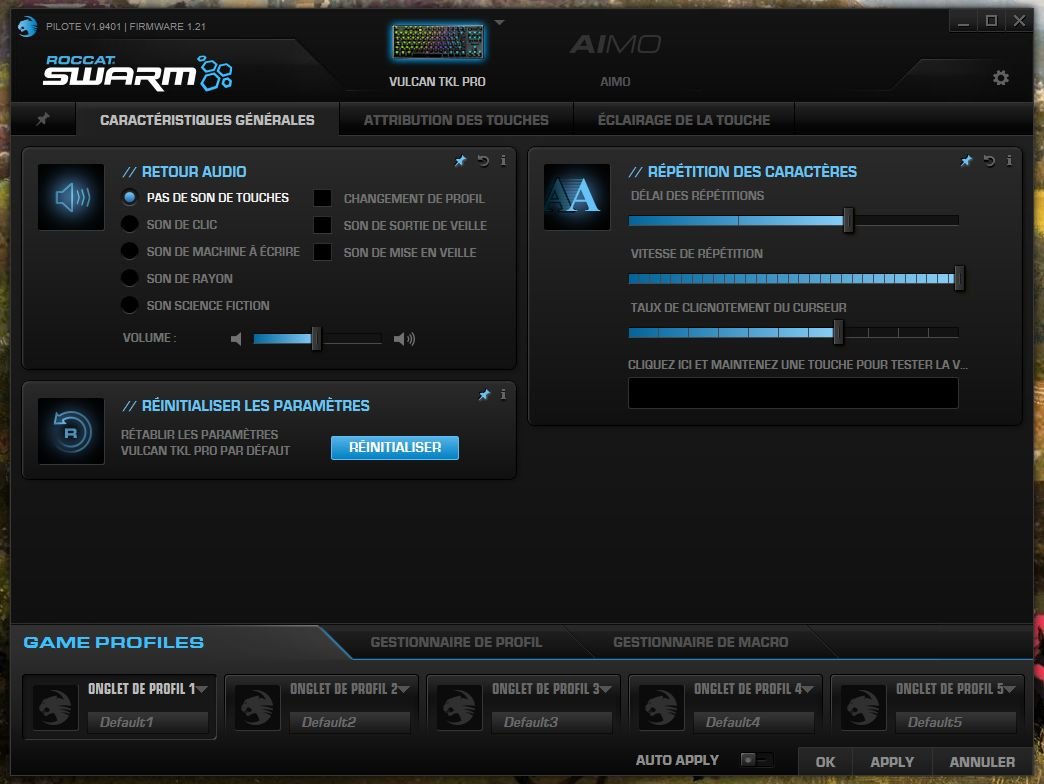 De multiples paramètres sont ajustables via Roccat Swarm © Nerces