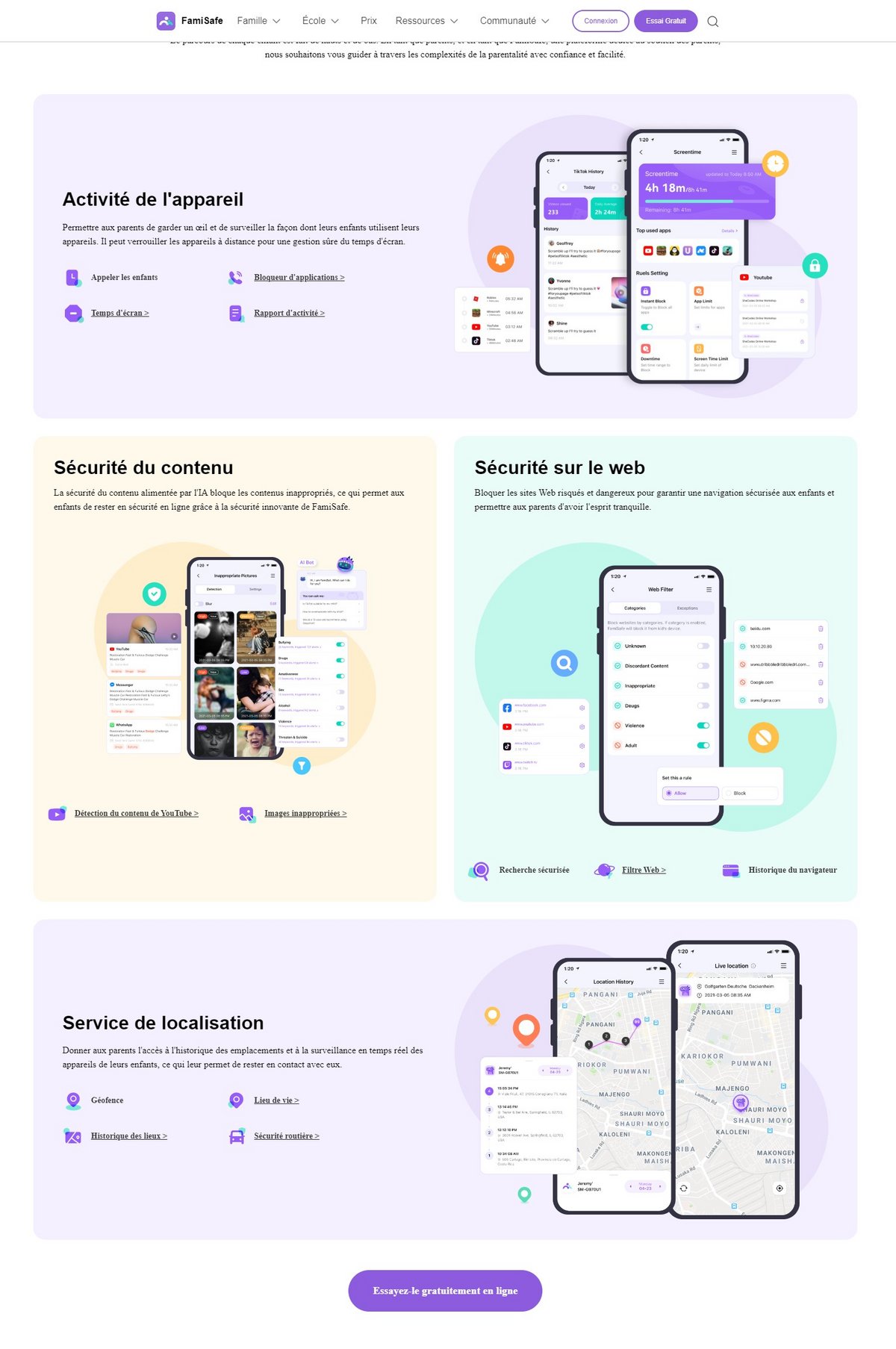FamiSafe : une couverture fonctionnelle large associant localisation et filtres de contenus