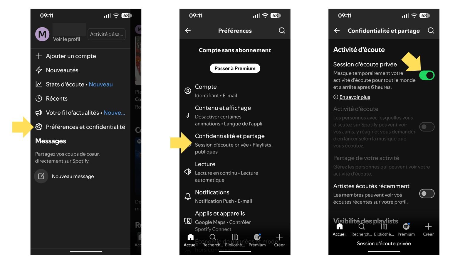 Activez une session d'écoute privée. ©Spotify