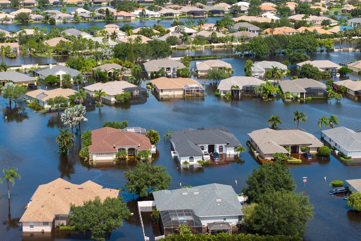  Maisons inondées après le passage de l'ouragan Debby (2024), à Sarasota en Floride.  © Bilanol / Shutterstock