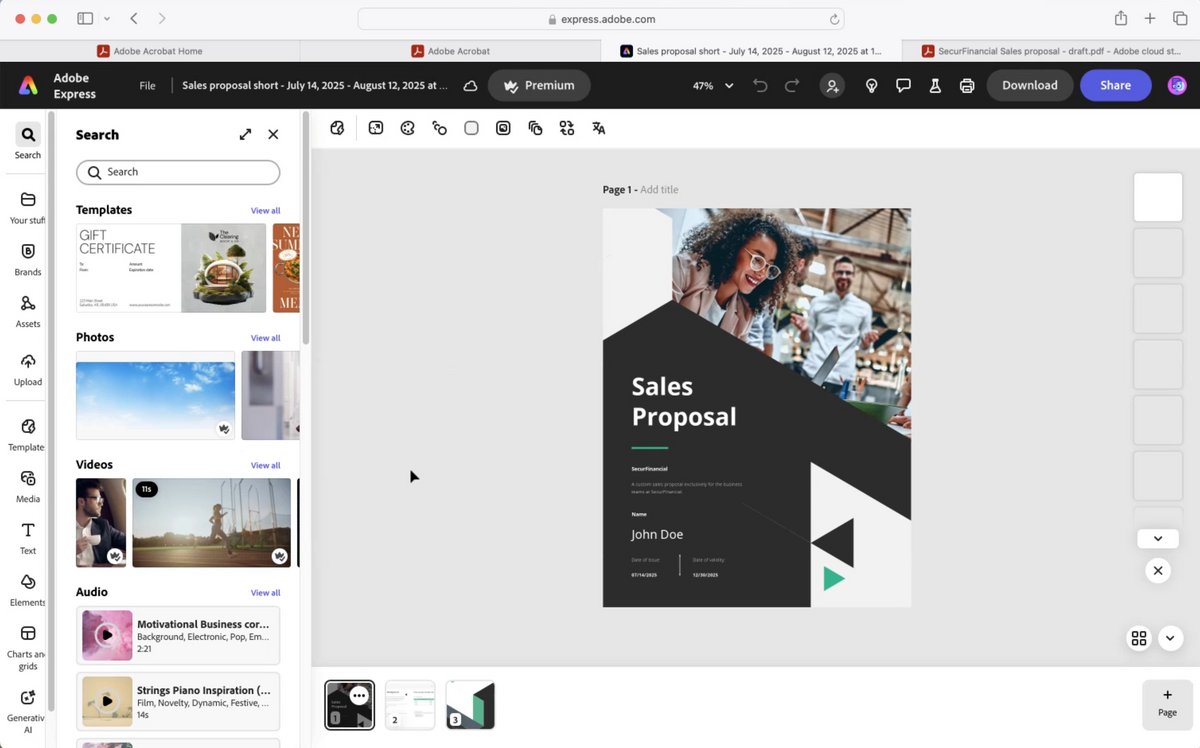 Pour mettre en forme les données générées par l'IA, Studio laisse la main à Adobe Express. ©Adobe