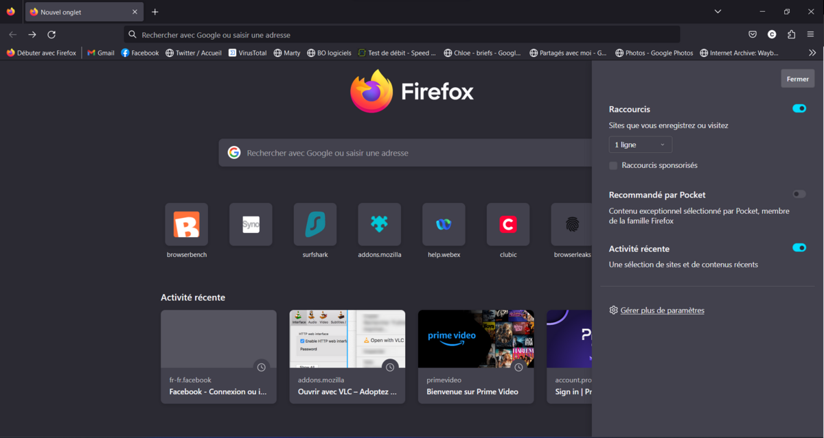 Mozilla Firefox - Paramètres avancés de la page d'accueil