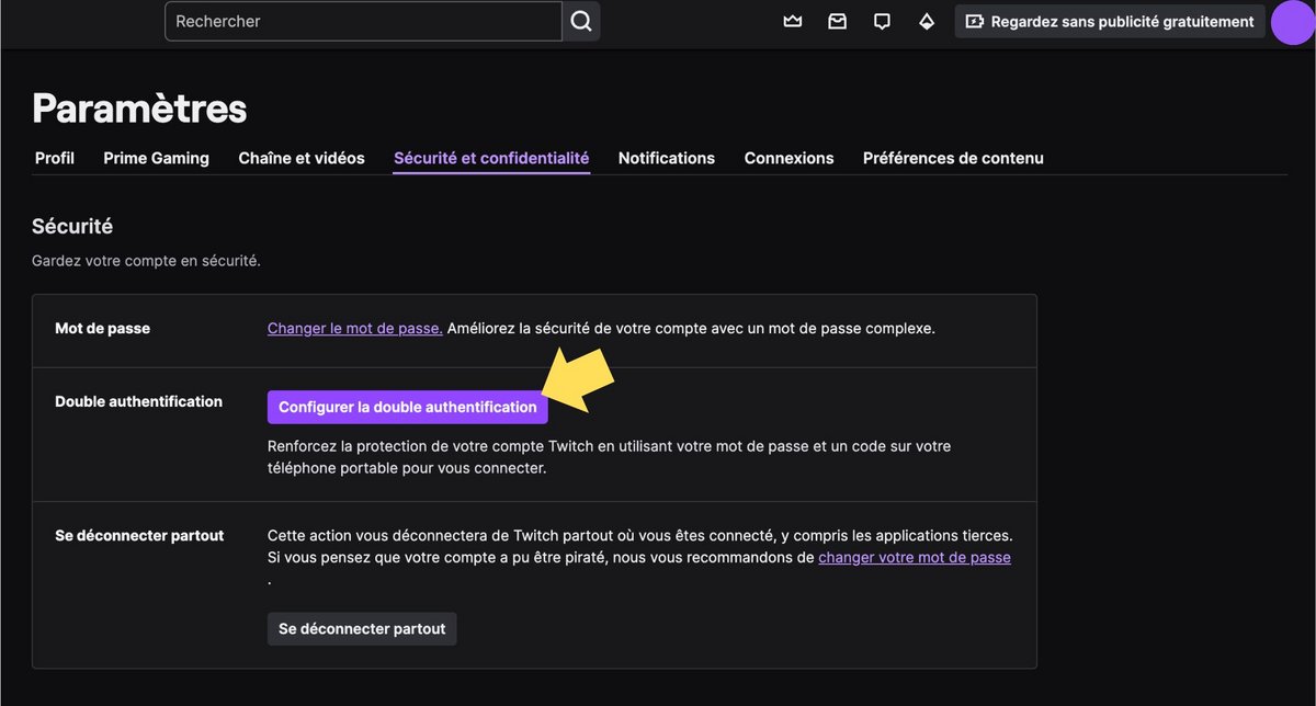 Sécurisez votre compte avec la double authentification © Twitch