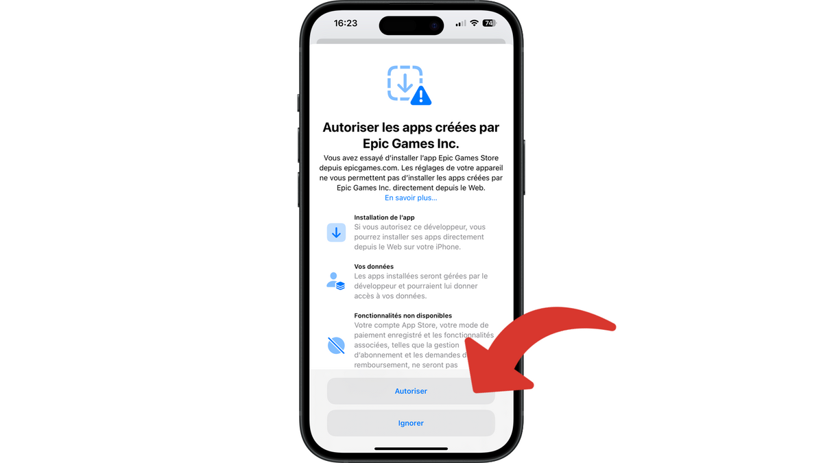 Autoriser les apps créées par Epic Games à être installée sur votre iPhone © Clubic