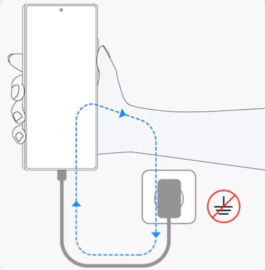 Sur son site web officiel, Samsung illustre le souci qui peut toucher le Galaxy Fold 6, si ce dernier n'est pas rechargé correctement © Samsung