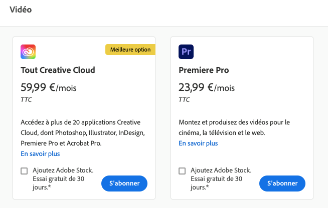 PRemiere Pro prix