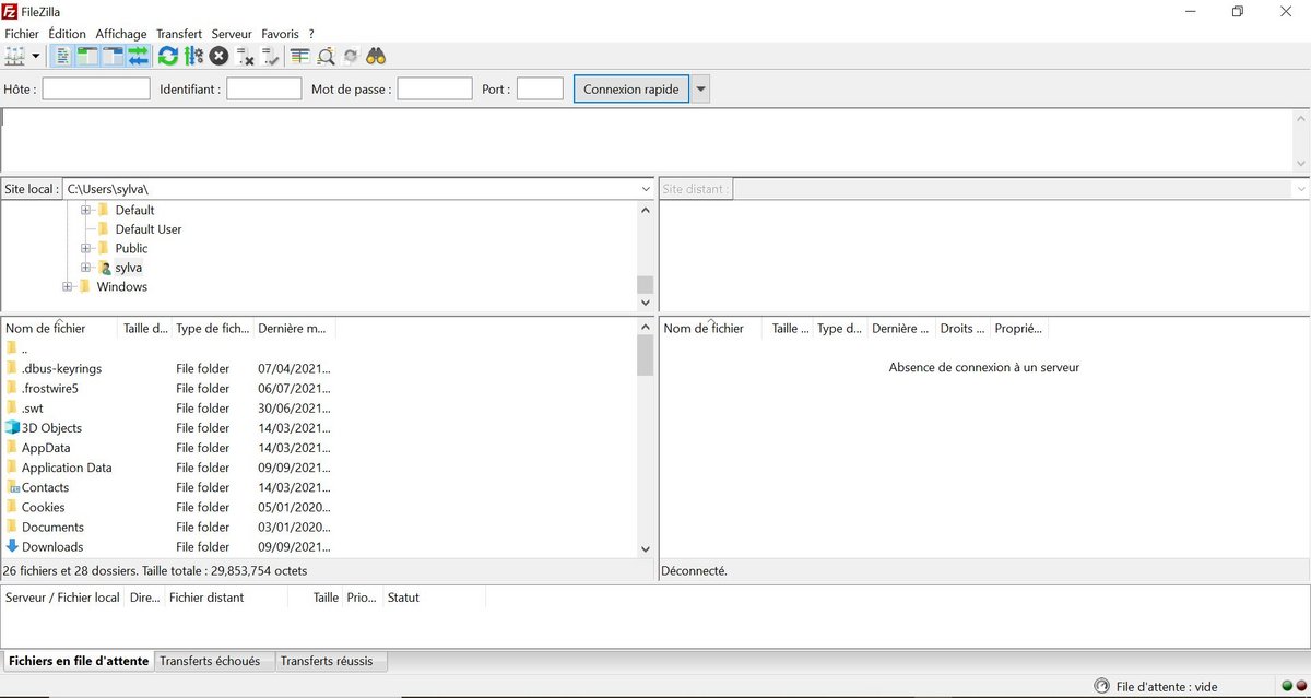 Capture d'écran Filezilla