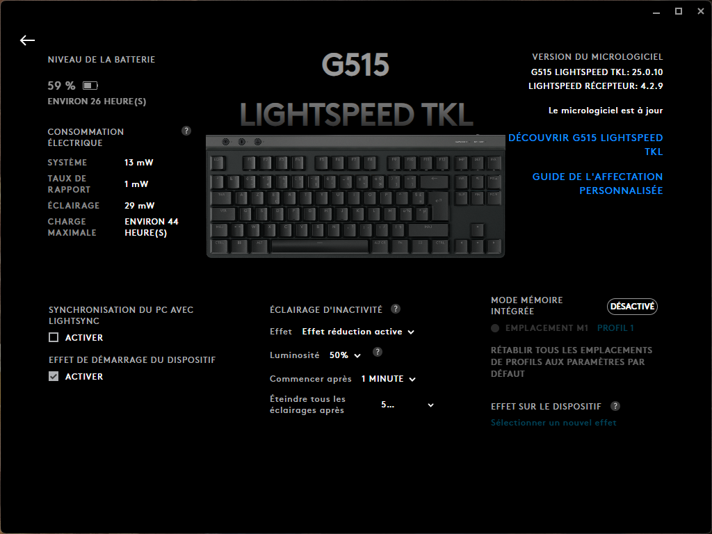 G Hub regroupe toutes les fonctions clés du G515 Lightspeed TKL © Nerces pour Clubic