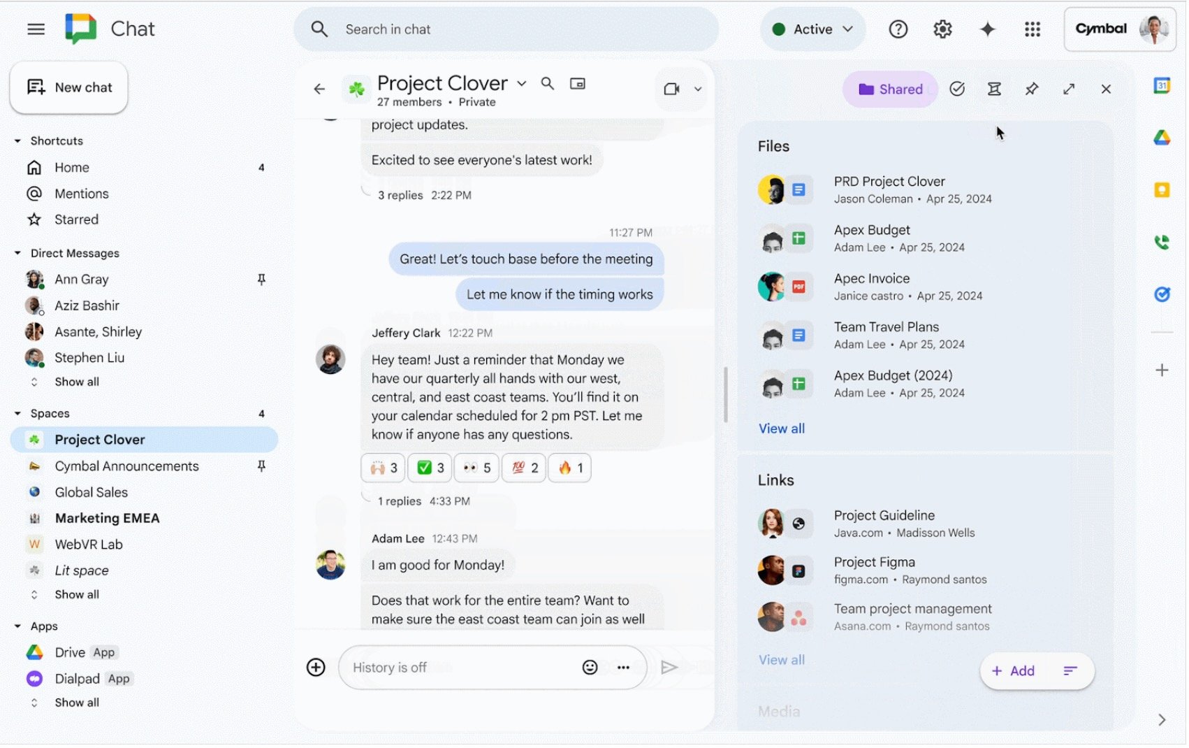 Un nouveau panneau latéral ajouté à Google Chat. ©Google