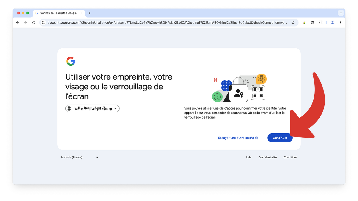 Utiliser la clé d'accès pour se connecter au compte Google, même avec le mot de passe oublié © Clubic