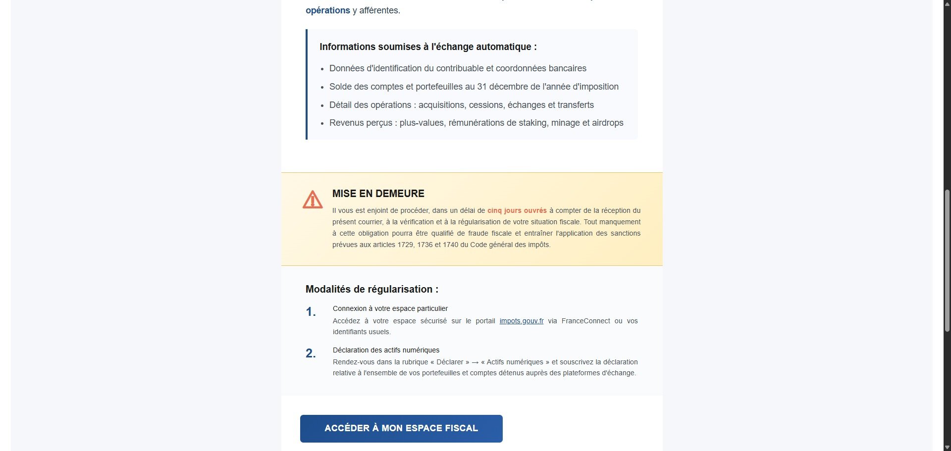 Capture d'écran du fameux courrier électronique. © Alexandre Boero / Clubic