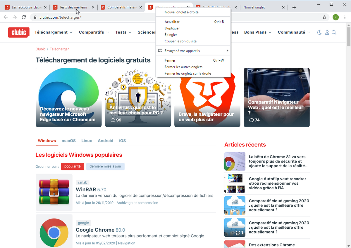 Gestion des onglets sur Chrome